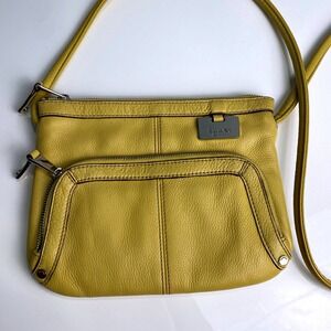 Tignanello Mustard‎ Yellow Leather Crossbody Bag Adjustable Strap Pebbled Fall